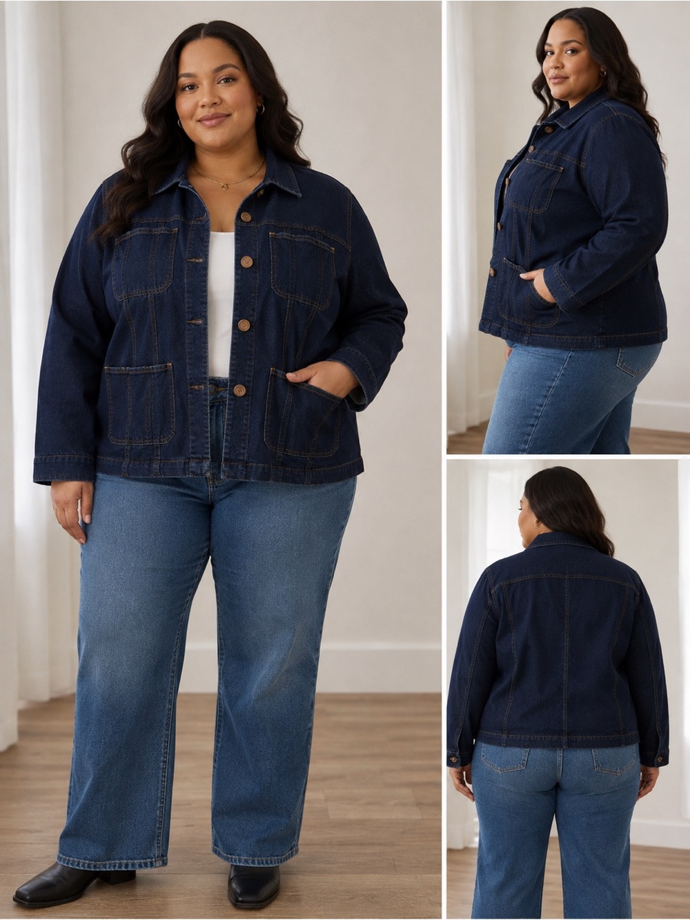 ✨ Cato Woman Dark Blue Denim Utility Chore Jacket - Size 22/24W ✨